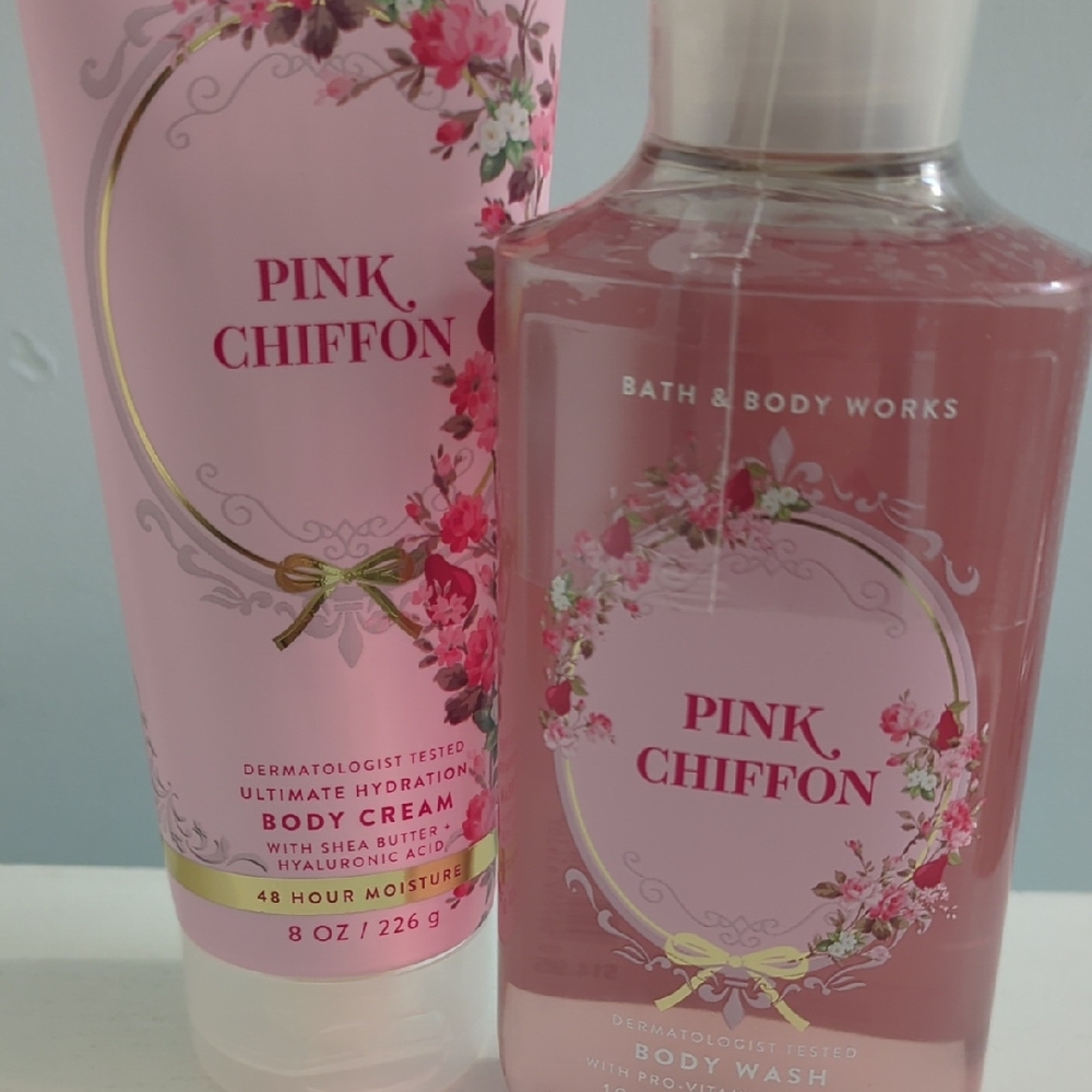 Bath & Body Works Pink Chiffon Body Wash and Cream Duo NWT